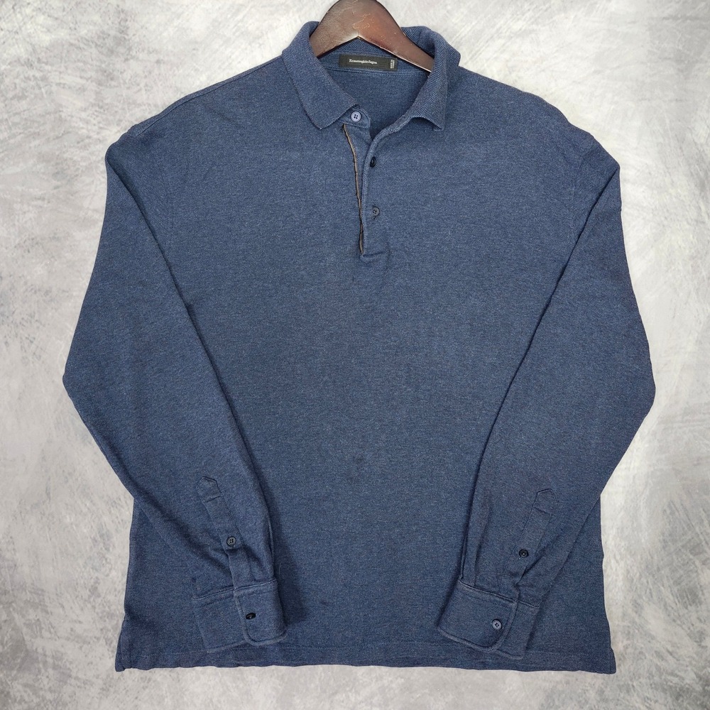 Ermenegildo Zegna Polo Shirt Mens XXL Blue Heather Long Sleeve Luxury Italy
